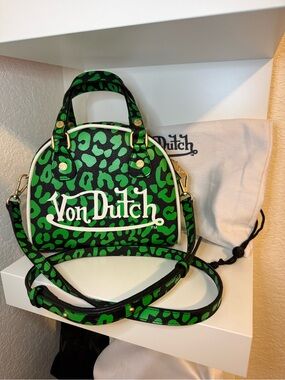Von Dutch Cheetah Lime Green Bowling Bag